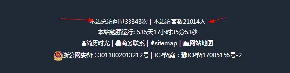 网站底部添加访客阅读次数总访问量在线人数代码分享