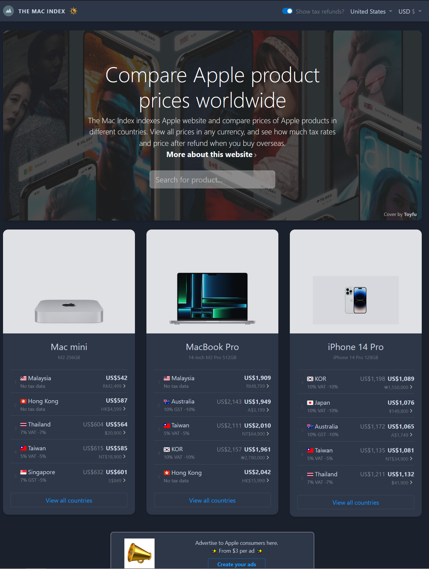 The Mac Index 苹果版巨无霸指数,比较Apple 产品在不同国家的定价